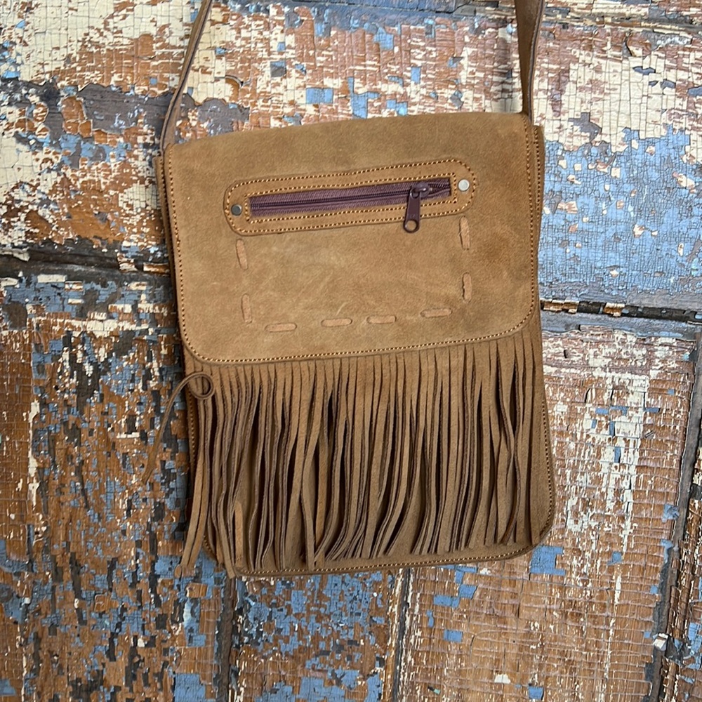 Sided fringed crossbody purse